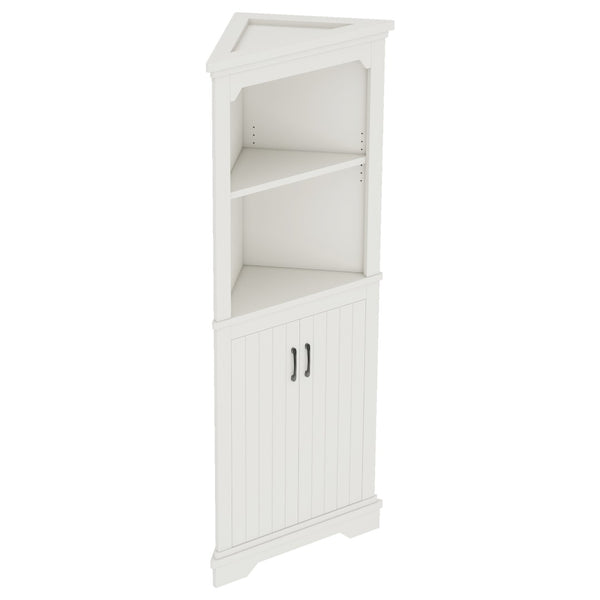 English Elm Tall Corner Cabinet White Mdf Open Shelves Closed Storage for Any Room W1580P414889