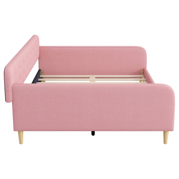 English Elm Queen Upholstered Daybed with Tufted High Sideboard, Linen Finish, Solid Wood Frame, 800lb Capacity Pink N7500001850H