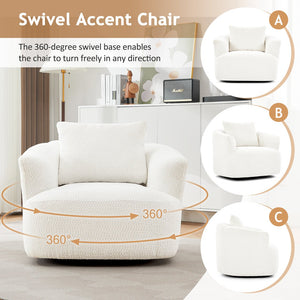 English Elm 360° Swivel Chair with Boucle Upholstery, Deep Pocket-Spring Seat, Ergonomic Curved Arms & Minimalist Design for Living Room Comfort Beige N719P288552A