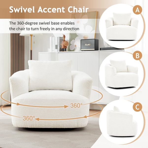 English Elm 360° Swivel Chair with Boucle Upholstery, Deep Pocket-Spring Seat, Ergonomic Curved Arms & Minimalist Design for Living Room Comfort Beige N719P288552A