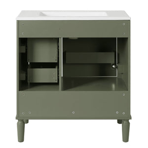 English Elm 30" Elegant Bathroom Vanity with Ceramic Sink, Soft-Close Door & 3 Drawers, Gold Handles, Durable Finish Olive Green N729P184479O