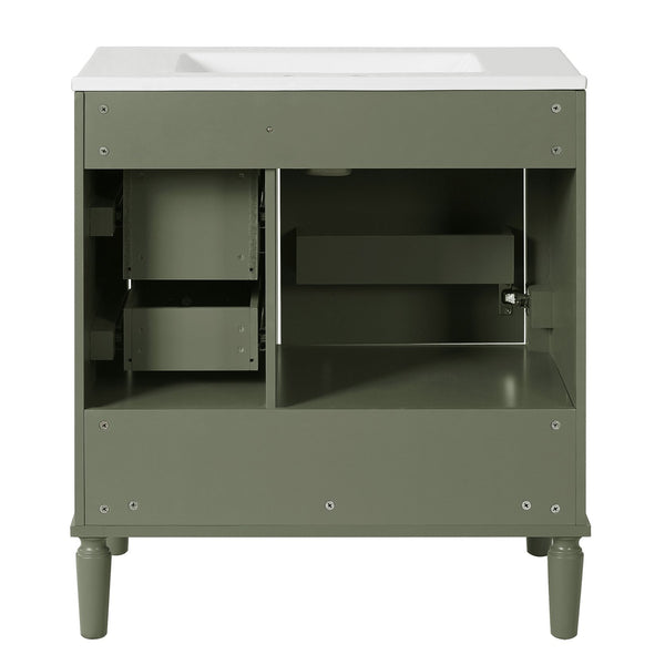 English Elm 30" Elegant Bathroom Vanity with Ceramic Sink, Soft-Close Door & 3 Drawers, Gold Handles, Durable Finish Olive Green N729P184479O