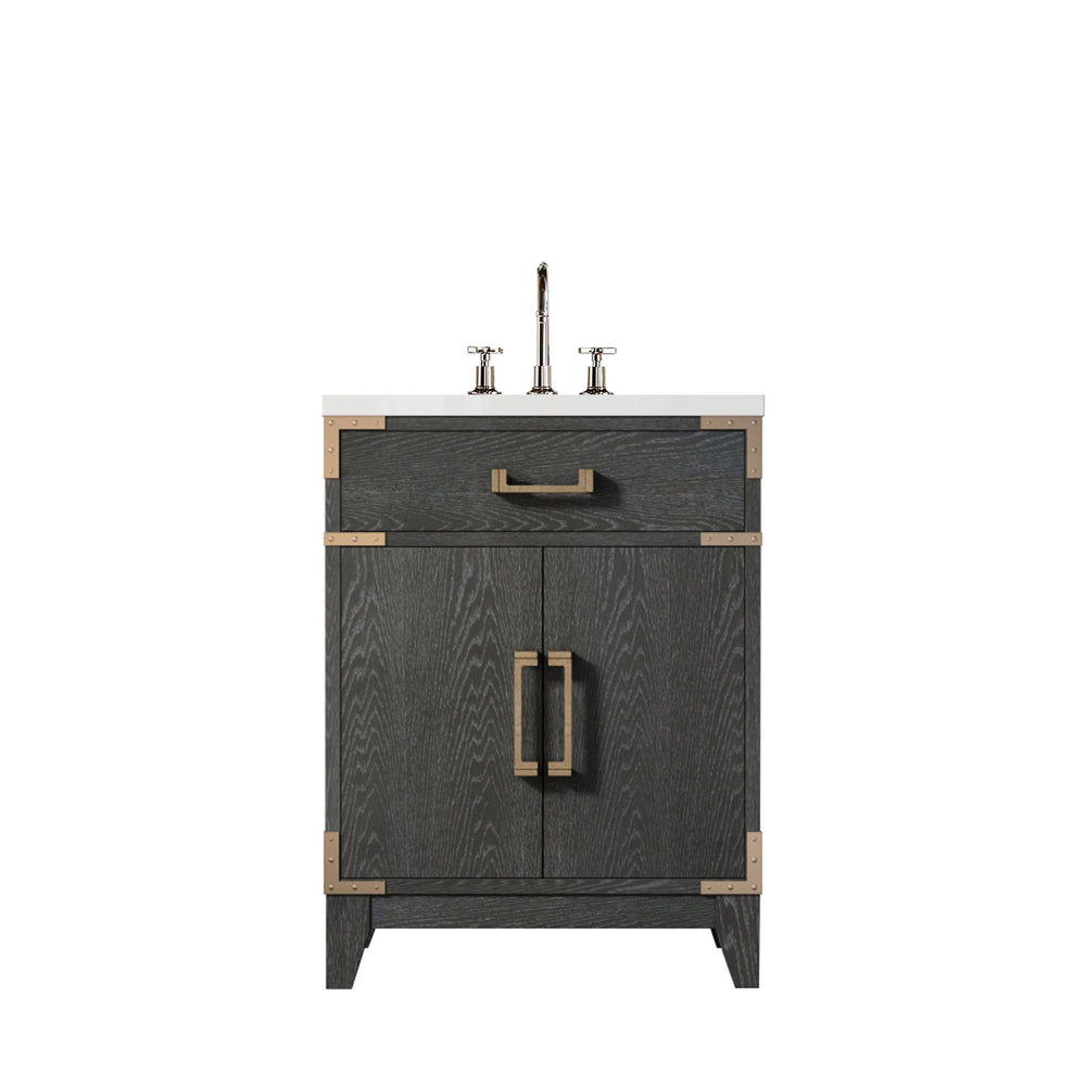 English Elm Black Oak Single Bath Vanity With Acrylic Top, Elegant Chrome Faucet, Space-Saving Design For Small Bathrooms B2731P260894