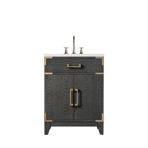 English Elm Black Oak Single Bath Vanity With Acrylic Top, Elegant Chrome Faucet, Space-Saving Design For Small Bathrooms B2731P260894