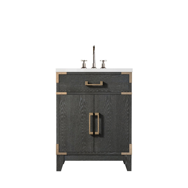 English Elm Black Oak Single Bath Vanity With Acrylic Top, Elegant Chrome Faucet, Space-Saving Design For Small Bathrooms B2731P260894