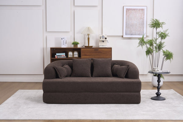 English Elm (old Sku W2231p392100) Chenille Sleeper Sofa Foldable Convertible Loveseat with Four Pillows Brown W2231P466739