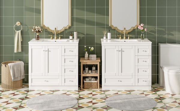 English Elm 72 Shaker Bathroom Vanity 72" Double-Sink Freestanding with Ceramic Basin, Soft-Close Drawers & Doors White N729P000010K