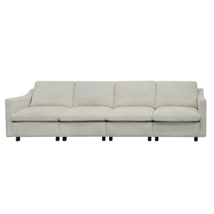 English Elm 4-Seater Modular Cloud Sofa in Beige Fabric with Ottoman, Memory Foam Comfort, Pockets & Pillows W1183S00011