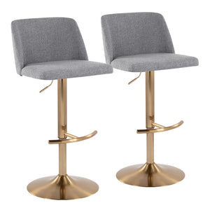English Elm Toriano Adjustable Barstool Set Of 2 In Grey Fabric & Gold Metal - Stylish Swivel Design For Comfort B202S01034-GIGA