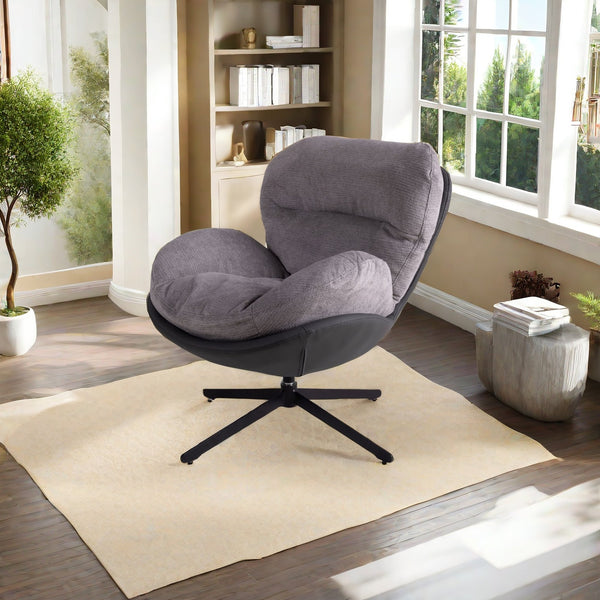 English Elm Christopher Knight Home® - 360° Swivel Office Chair Chenille and Faux Leather Accent with Metal Base, Ergonomic Plush Seating for Home and Office Black,Light Gray N817P205024G