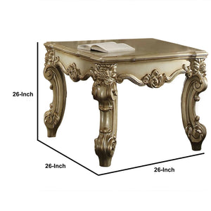 English Elm Gold Patina and Bone Scrolled Leg End Table — Square Accent Table with Ornate Trim, Elegant Contrast, Sturdy Support B062P209409