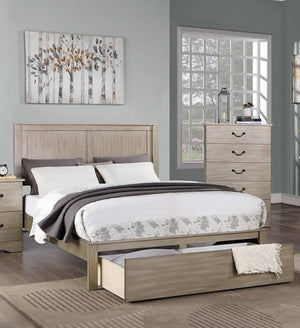 English Elm Rustic Eastern King Panel Bed with Footboard Drawer Pine and Antique Silver Farmhouse Frame B011S02096