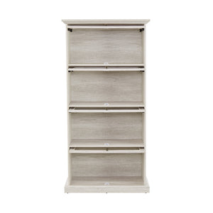 English Elm Glass 4-Tier Display Cabinet with Tempered Glass Doors, Flip-Up Access, Aluminum Frame, Elegant Chic Storage for Collectibles and Books Antique White W2275P206602