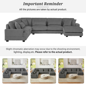 English Elm 129" Oversized Sectional Sofa U-Shaped Corduroy Chaise Lounge with Curved Armrests Plush Foam Comfort Dark Gray N719S001690R