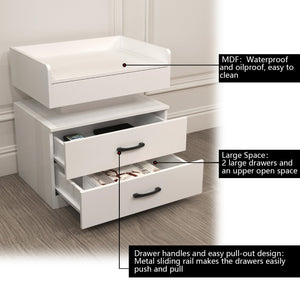 English Elm 1 Set Led Strip Nightstand with 2 Drawers Open Shelf Contemporary Bedside Storage White W578P462505
