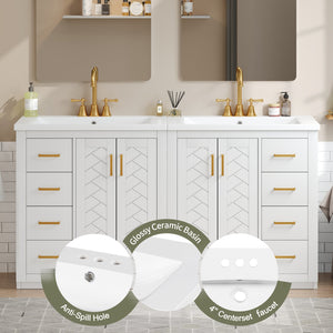 English Elm 60'' Modern Bathroom Vanity Set With Ceramic Sink, Solid Wood Frame, Soft-Close Drawers & Doors N710SS00001K