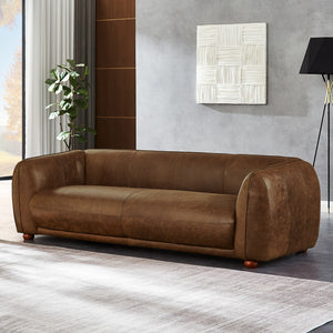 English Elm Ashcroft Furniture - Best Marlon Mid Century Luxury Italian Leather Sofa Brown Rustic 87.4"x35"x29.5" Stain-Resistant Comfort B183P231917