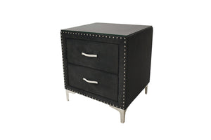 English Elm 1pc Glam Style Two-Drawer Nightstand Upholstered Fabric with Nailhead Trim, Tufted, Tempered Glass Top, Modern Bedroom Storage B011P288732