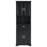 English Elm Tall Bathroom Cabinet With Four Doors, Large Storage Space Open Shelve, Upper Storage Cabinet, Black