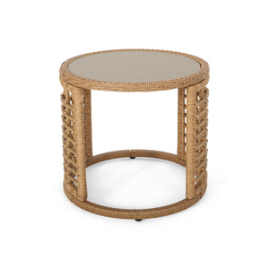 English Elm Christopher Knight Home® - TATIANA Side Table Rattan Accent with Sleek Round Profile, Durable Woven Texture, Compact Design Light Brown 66027.00LBRN
