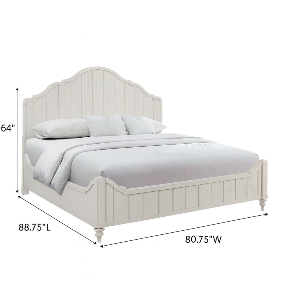 English Elm King Panel Bed with Elegant Transitional Styling, Solid Wood & MDF Frame, Centerpiece Bedroom Focal Point White 84.75 L x 48 W x 5 H B2699S00100