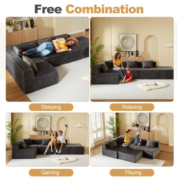 English Elm Modular Sectional Sofa - L-Shape Cloud Couch With Plush Corduroy, Memory Foam Comfort, Easy Setup W3434S00004