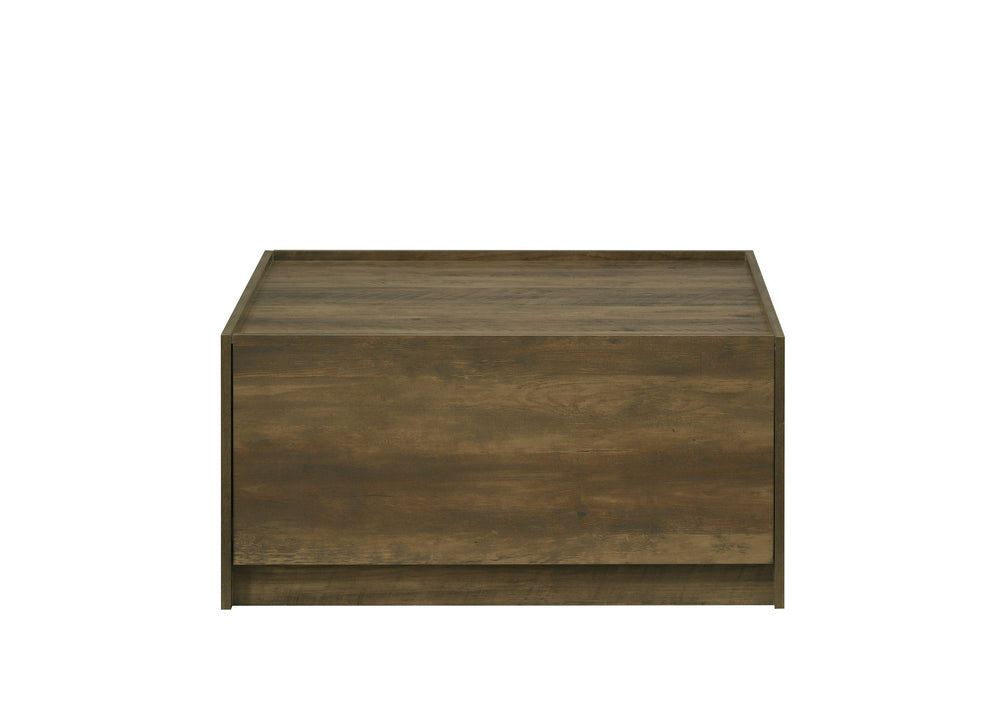 English Elm Travon Oak Finish Modern Square Coffee Table with Raised Lip Top, 2 Handleless Drawers for Storage B061P236762