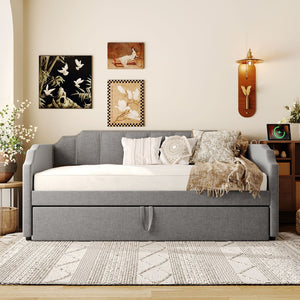 English Elm Twin Linen Upholstered Daybed with Pop up Trundle and Built in Usb Charging Gray SF000199AAE