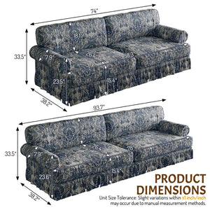English Elm Luxuriously Deep Chenille Sofa with Pleated Skirt and Rolled Arms for Living Rooms Blue Floral W1885S00295