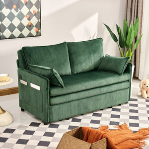 English Elm 55"convertible Corduroy Sofa Bed with Usb Port and Side Pockets for Small Apartments Green W3373P405040