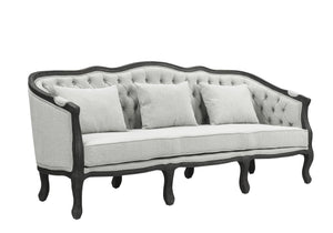 English Elm Samael Gray Linen Sofa with Dark Brown Wood Finish, Pocket Coil Seats, 3 Pillows, Durable Frame B2726P271162