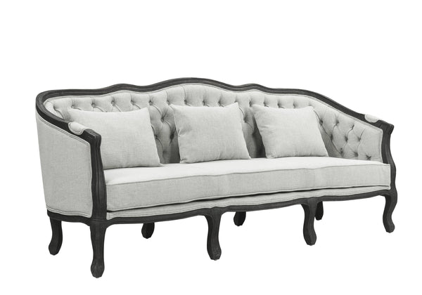 English Elm Samael Gray Linen Sofa with Dark Brown Wood Finish, Pocket Coil Seats, 3 Pillows, Durable Frame B2726P271162