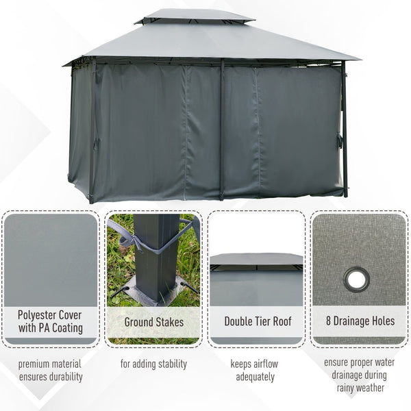 English Elm Outsunny 10' X 13' Outdoor Gazebo Canopy With Curtains - Stylish Steel Frame For Patio, Garden, And Deck W2225P200907-GIGA