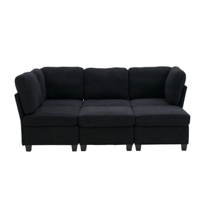 English Elm UNITED Modular 6-Seat Sectional Sofa with Removable Ottoman, Storage Compartments, Convertible Comfort Black W1568S00243