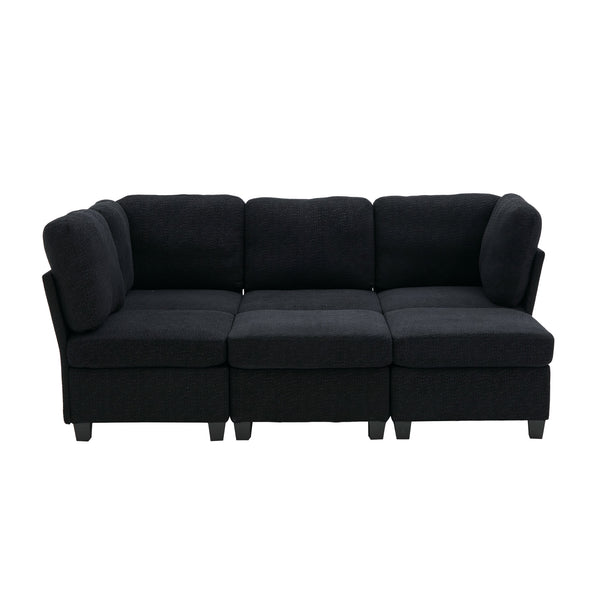 English Elm UNITED Modular 6-Seat Sectional Sofa with Removable Ottoman, Storage Compartments, Convertible Comfort Black W1568S00243