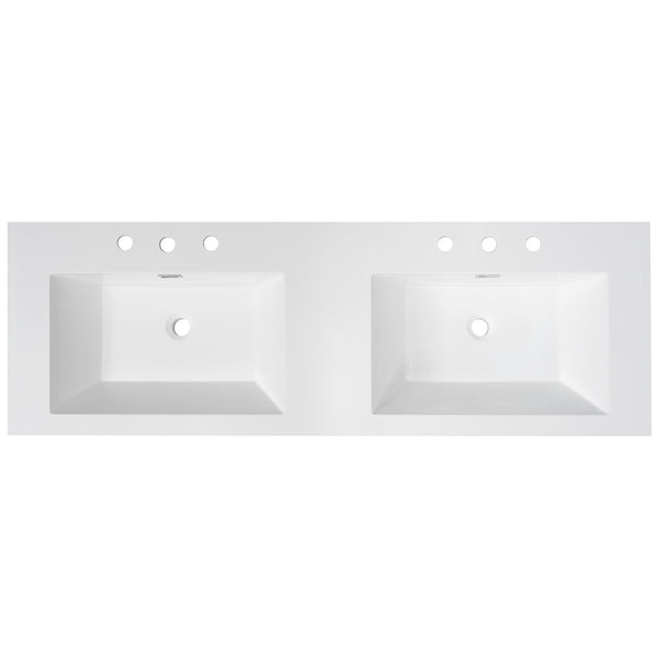 English Elm Christopher Knight Home® - 60" Resin Basin Vanity Top with Undermount Rectangular Double Sinks, 8" Faucet Holes, Bright White Durable Finish and Chrome Overflow (Vanity Top Only) N759P351761K
