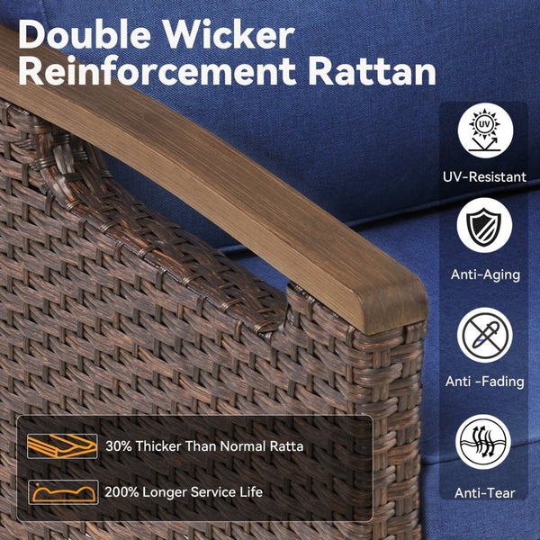 English Elm Outdoor Wicker Lounge Chair Set Handwoven Pe Rattan with Thick Cushioned Patio Seating T3773P418188