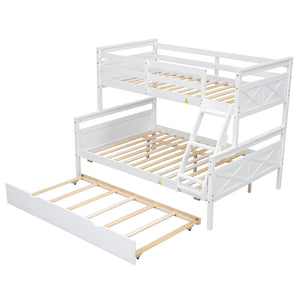 English Elm Twin Pine-over-Full Bunk Bed with Attached Ladder, Trundle & Full-Length Guardrail for Space-Saving Rooms White SM000208AAK-1