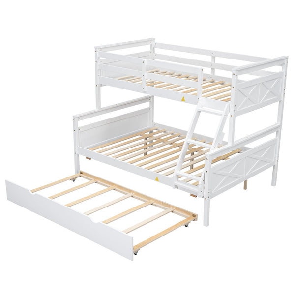 English Elm Twin Pine-over-Full Bunk Bed with Attached Ladder, Trundle & Full-Length Guardrail for Space-Saving Rooms White SM000208AAK-1
