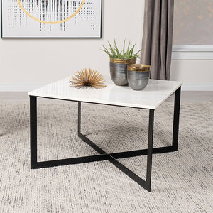 English Elm Square Marble Top Coffee Table with Black Crisscross Metal Frame, White & Gray Marble Accent Top魅 B016P370664