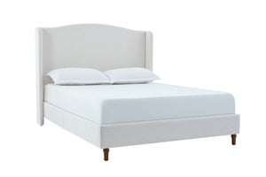 English Elm Hannah Tall 54" Upholstered Wingback King Bed – Ivory Textured Chenille, Walnut Feet, No Box Spring B083P235518