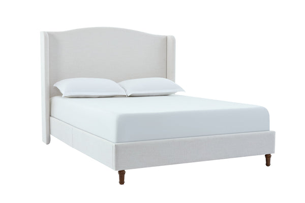 English Elm Hannah Tall 54" Upholstered Wingback King Bed – Ivory Textured Chenille, Walnut Feet, No Box Spring B083P235518