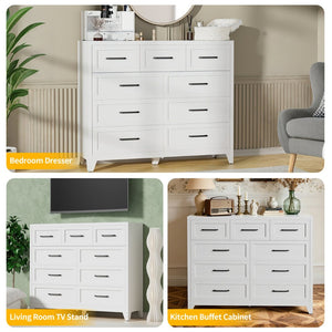English Elm 7-drawer Steel Dresser Wide Low Profile White Cabinet for Bedroom or Entryway T2398P498868