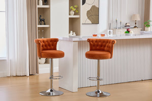 English Elm COOLMORE Velvet Bar Stool with Anti-Slip Large Base, Adjustable 360° Swivel, Plush Foam Comfort Orange W1539P320509