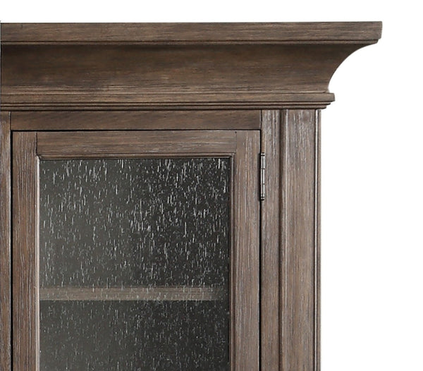 English Elm Middleton Tall Pier Cabinet Poplar Wood Seeded Glass Old World Storage Display B108P468541