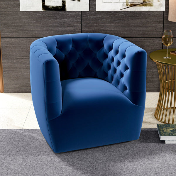 English Elm Ashcroft Furniture - Delaney Tufted Velvet Swivel Chair with Solid Wood Legs, Ergonomic Angled Back and Foam Support Blue B183P281227