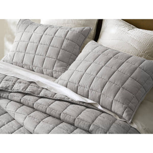 English Elm 3-piece French Linen Quilt Set King Garment Washed Box Stitch Breathable Bedding B035P408300