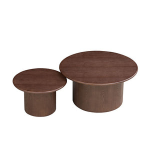 English Elm Coffee Table Nesting Set Round Mdf Pair Walnut Finish for Modern Living Rooms W876S00337