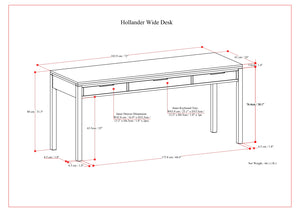 English Elm Hollander Wide Desk in Walnut Brown — Handcrafted Solid Wood, Spacious Surface, 3 Drawers & Keyboard Tray B136P283765