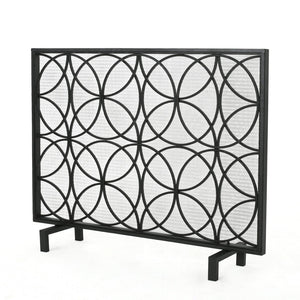 English Elm Fire Screen Handcrafted Iron Geometric Mesh Spark Guard for Modern Living Rooms 61125.00BLK